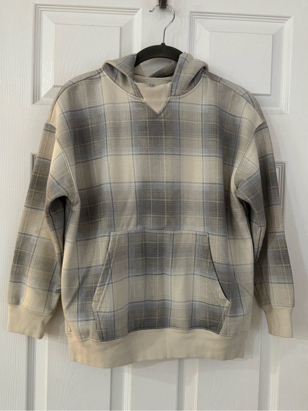 Boy’s GAP Plaid Hooded Pullover - Cream & Gray